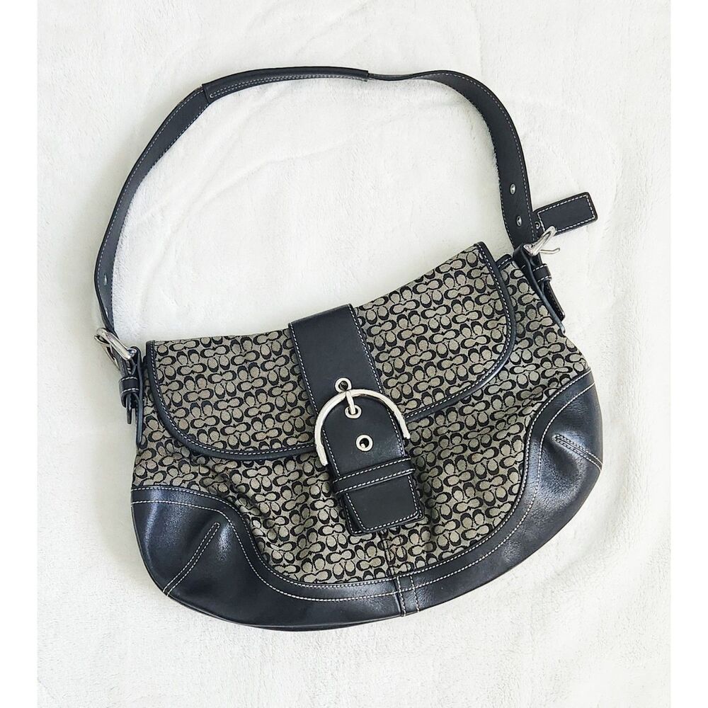 Coach 6808 Y2K Soho shoulder bag w/ sig. C canvas,black leather,silver hardware